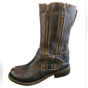 Bed|Stu Women's Hustle Motorcycle Black Leather Rustic Double-Zip Boots Size 7.5